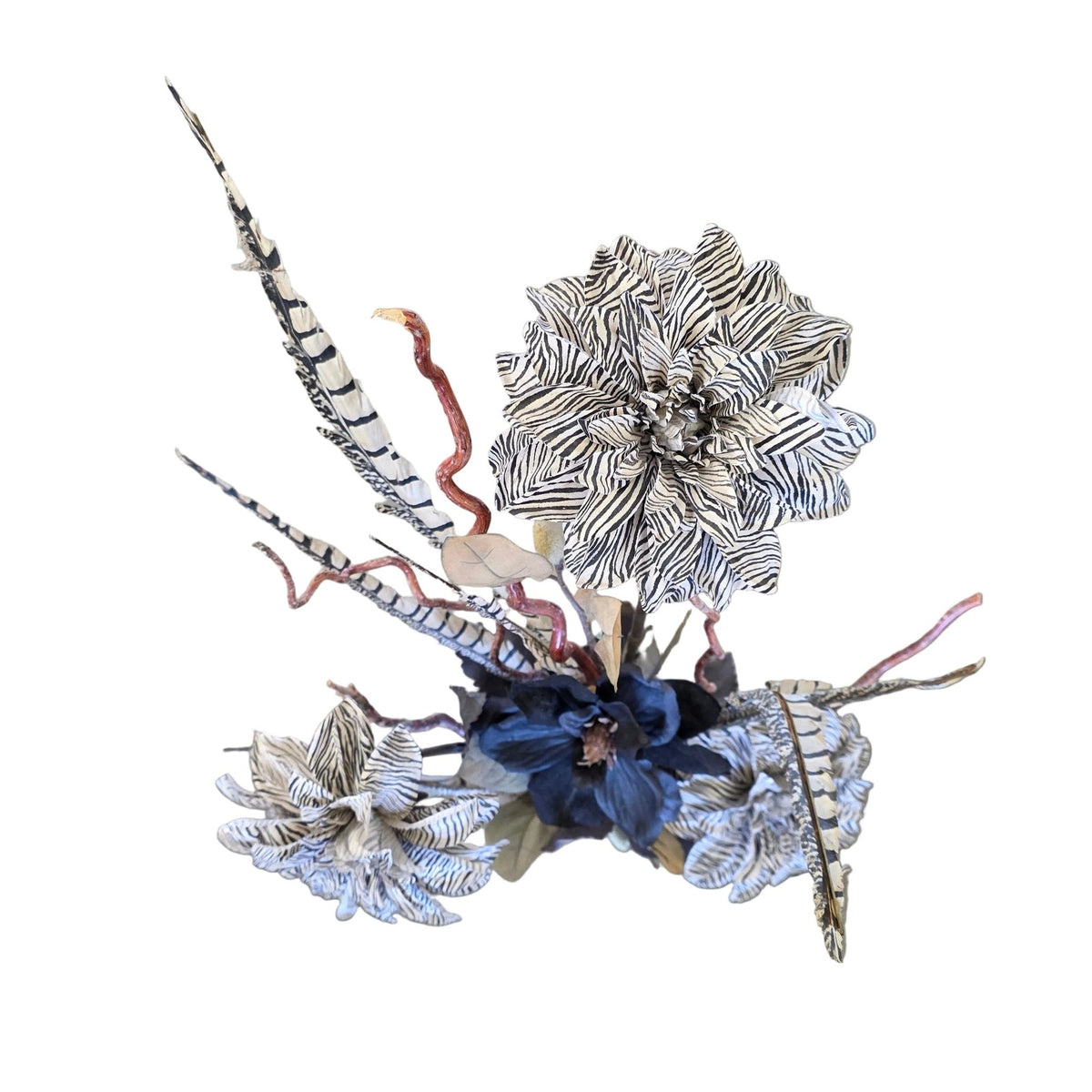 Contemporary Black & Brown Floral Arrangement in Copper Tone Vase | 8.5" | Ready to Display