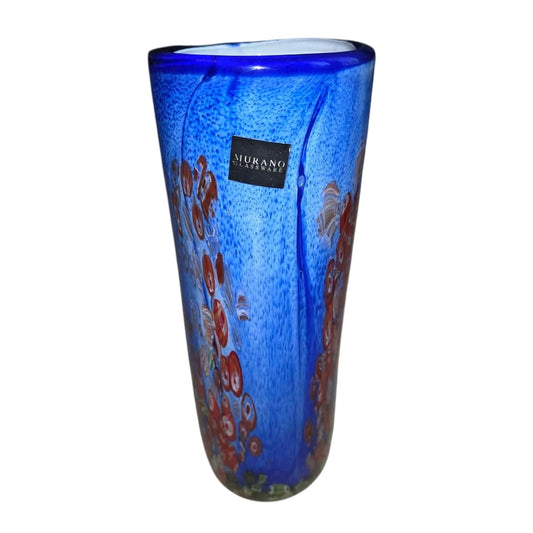 Murano Primrose Blue Multicolor Fused Glass Vase