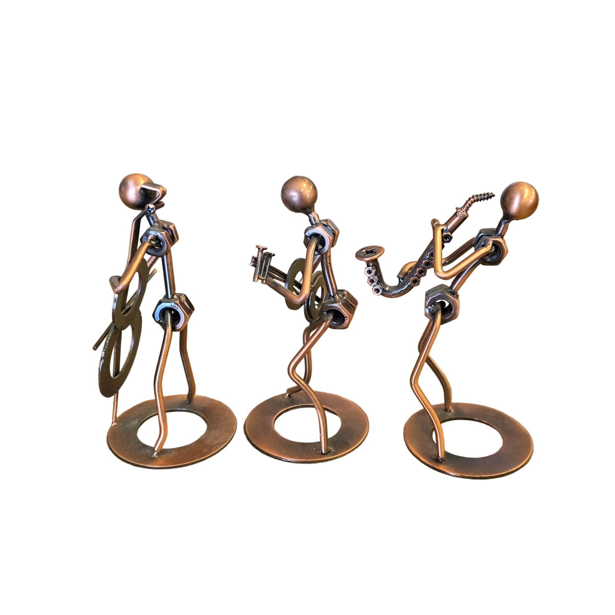 Set of 3 Nuts & Bolts Musical Figurines | Handmade Upcycled Metal Art | ~6" Tall