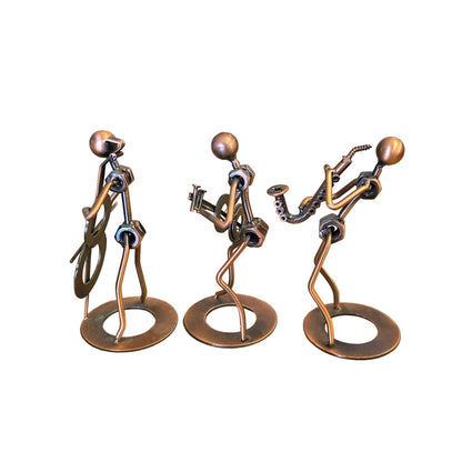 Set of 3 Nuts & Bolts Musical Figurines | Handmade Upcycled Metal Art | ~6" Tall