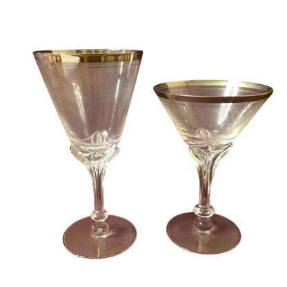 Vintage 1950's Hollywood Regency Silver Rimmed  Clear Glasses 17 Total