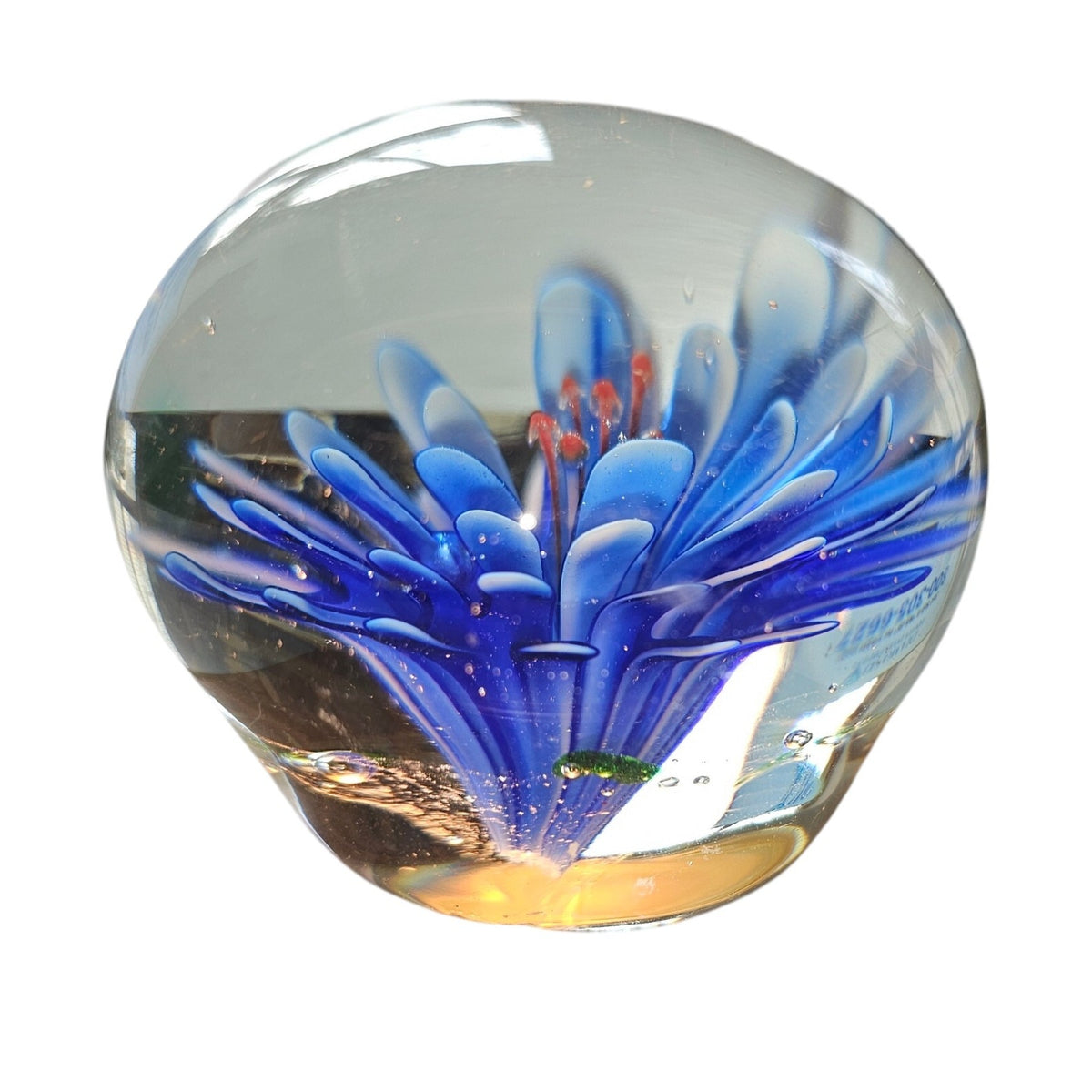 Set of 3 Glass Controlled Bubble Paperweights | Reds & Blues | Lighted Wooden Stand Included