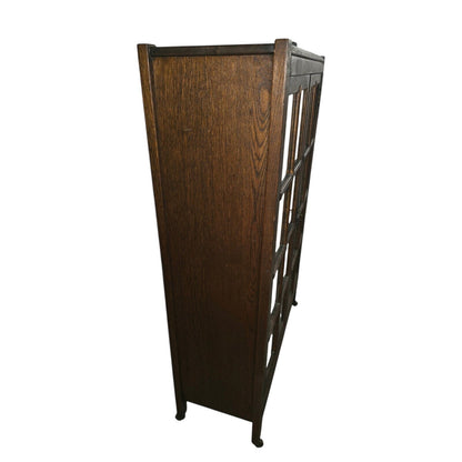 Antique Stickley Mission Style Solid Wood Book Shelf with Glass Doors
