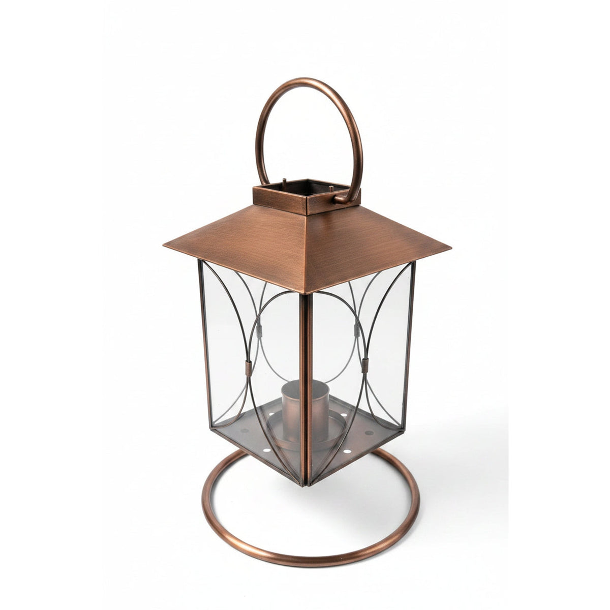 Copper Lantern on Hanging Stand | 8" x 18.5" | Indoor & Outdoor Decorative Accent