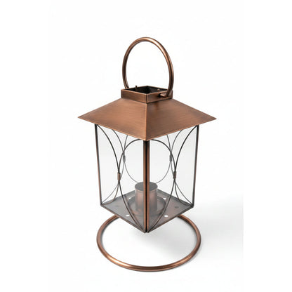 Copper Lantern on Hanging Stand | 8" x 18.5" | Indoor & Outdoor Decorative Accent