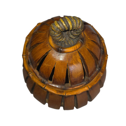 Wood-Look Resin Footed Trinket Jar with Lid | 5.5" x 9" Tall | Decorative Storage Accent