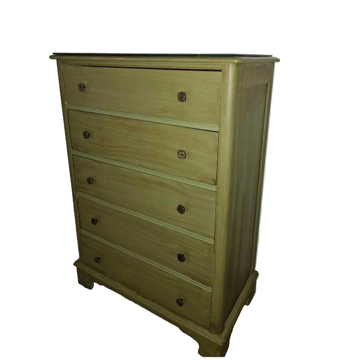 Vintage Solid Wood Chest of Drawers | Olive Green Stain | 35" x 51" | Boho & Farmhouse
