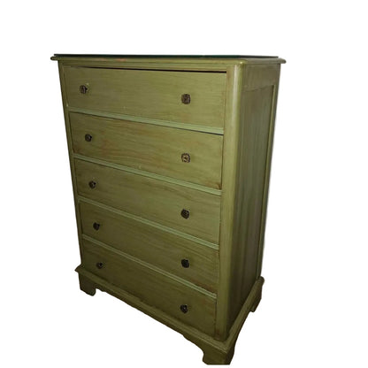 Vintage Solid Wood Chest of Drawers | Olive Green Stain | 35" x 51" | Boho & Farmhouse