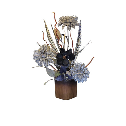 Contemporary Black & Brown Floral Arrangement in Copper Tone Vase | 8.5" | Ready to Display