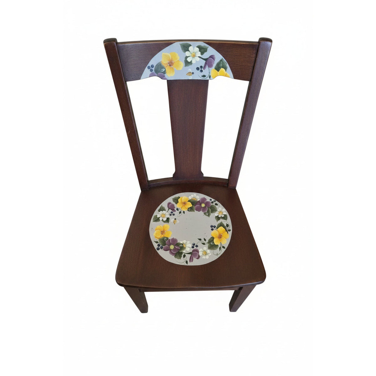 Solid Wood Hand-Painted Floral Accent Chair | One-of-a-Kind Artisan Art | 17.5" x 34" Tall