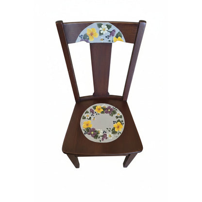 Solid Wood Hand-Painted Floral Accent Chair | One-of-a-Kind Artisan Art | 17.5" x 34" Tall