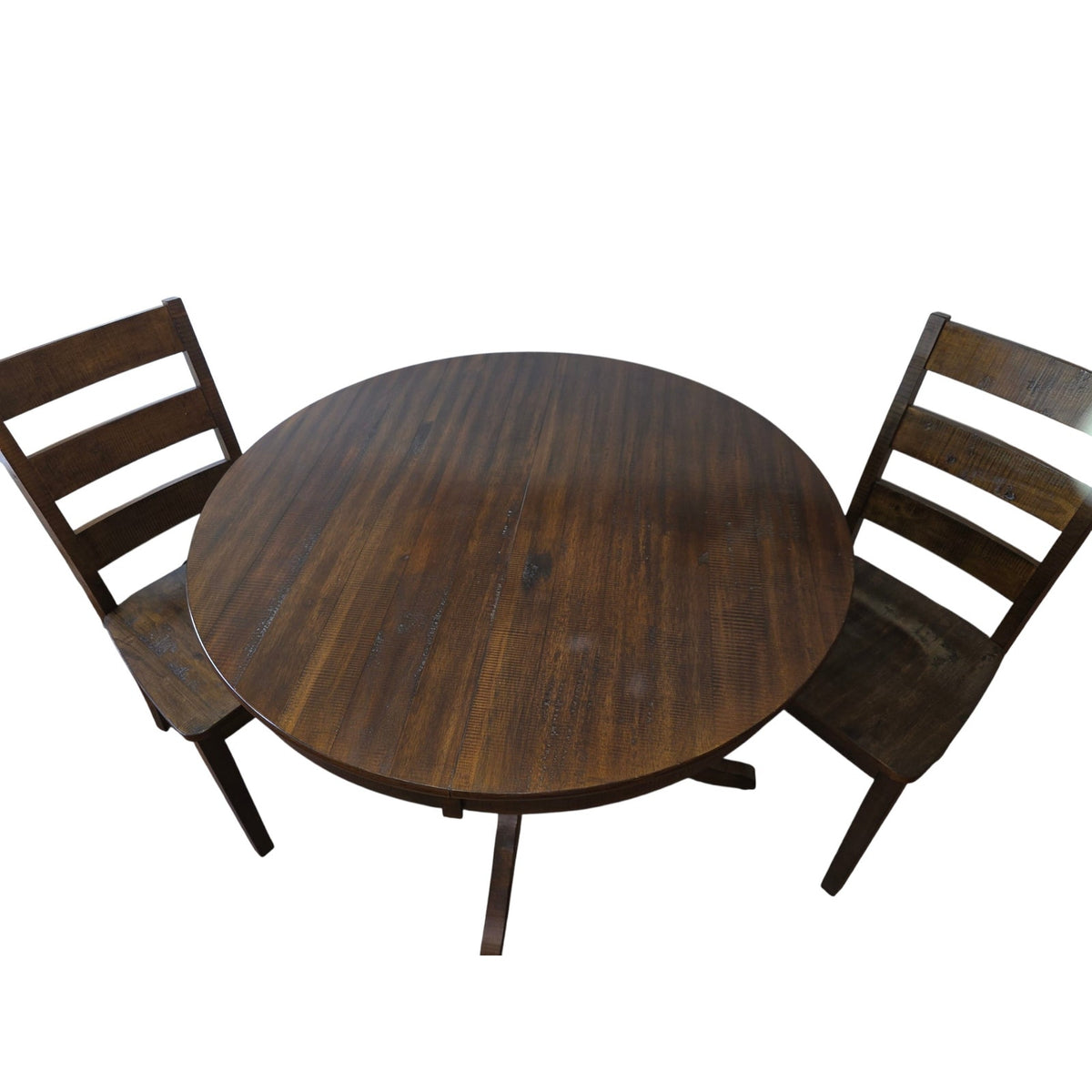 Pier 1 Imports Solid Wood Rough-Hewn Dining Table & 2 Chairs | 42" Round with 18" Leaf