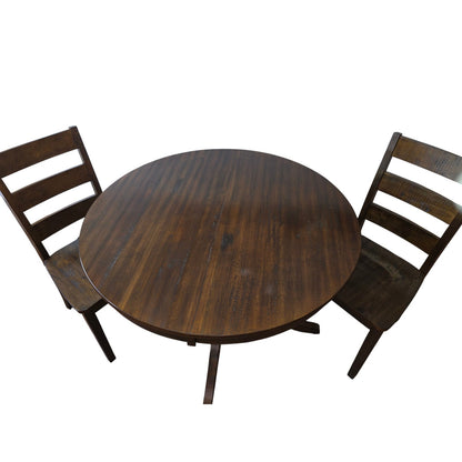 Pier 1 Imports Solid Wood Rough-Hewn Dining Table & 2 Chairs | 42" Round with 18" Leaf