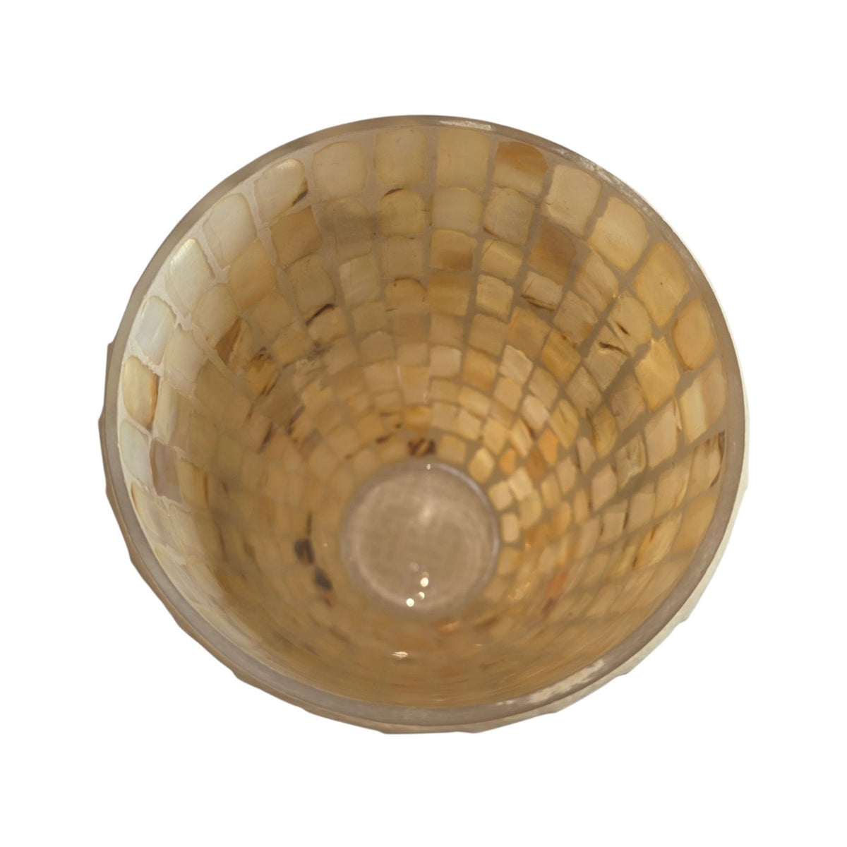 Vintage Mother of Pearl Mosaic Overlay Glass Vase | 5" x 8" Tall | White Iridescent Accent