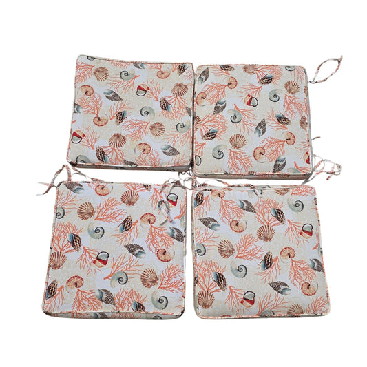 Set of 4 Coastal Shell Patterned Chair Seat Cushions