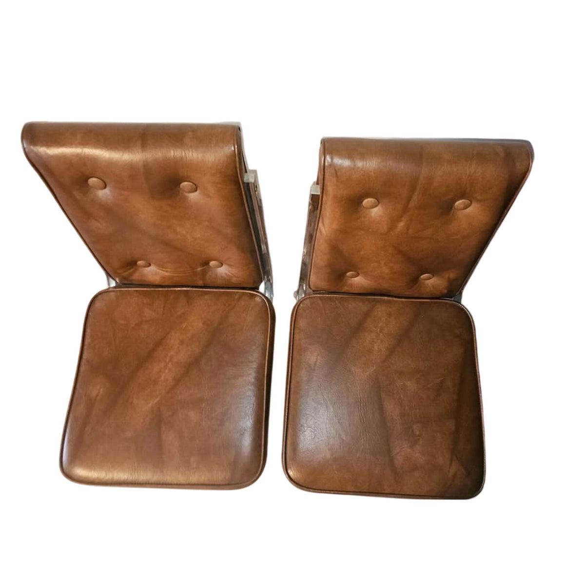 Set of 2 Vintage Stoneville MCM Button Back Brown Faux Leather Dining Chairs