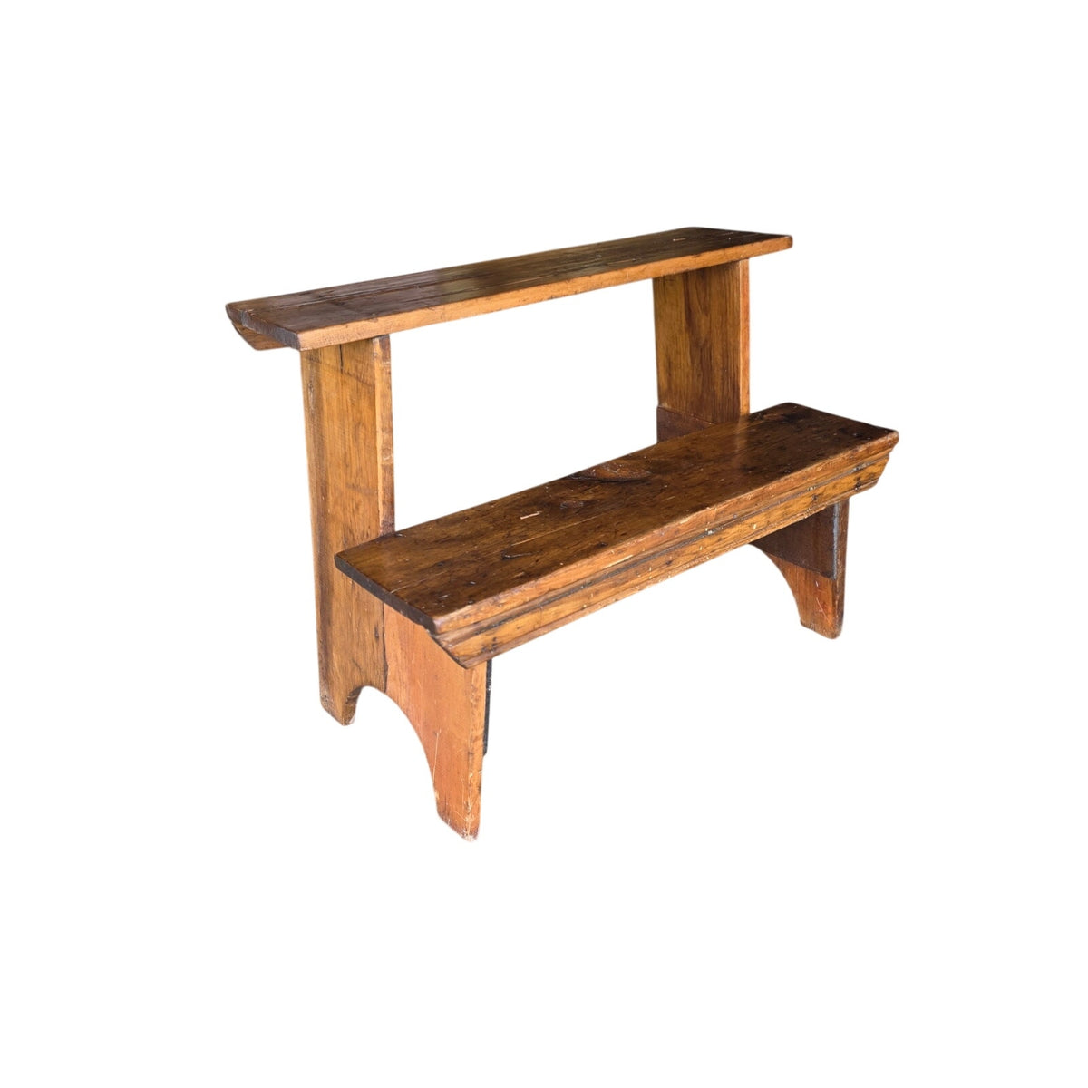 Primitive Rustic Two Tier Solid Wood Bench