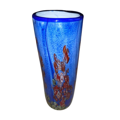 Murano Primrose Blue Multicolor Fused Glass Vase