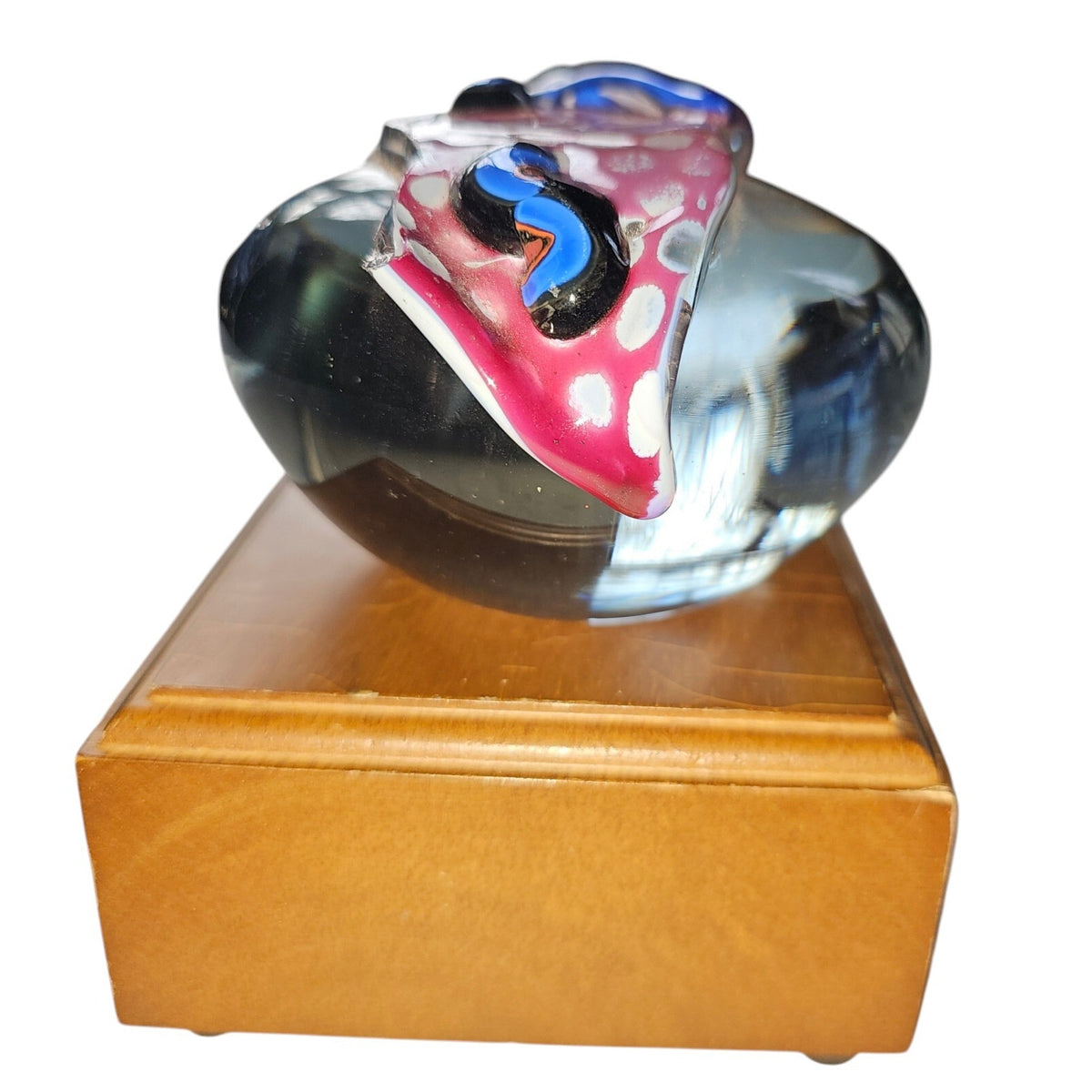 Set of 3 Glass Controlled Bubble Paperweights | Reds & Blues | Lighted Wooden Stand Included