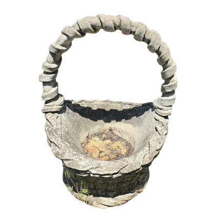Vintage Cement Basket Planter | Outdoor Garden Decor | 15" x 20"