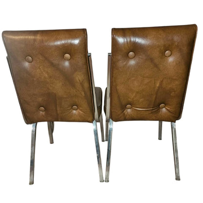 Set of 2 Vintage Stoneville MCM Button Back Brown Faux Leather Dining Chairs
