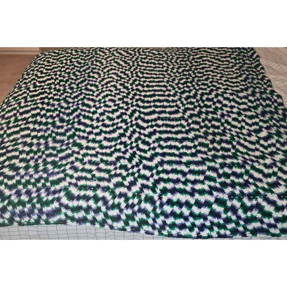 Vintage Hand-Crocheted Purple & Green Chevron Afghan | 62" x 68" | Boho Throw Blanket