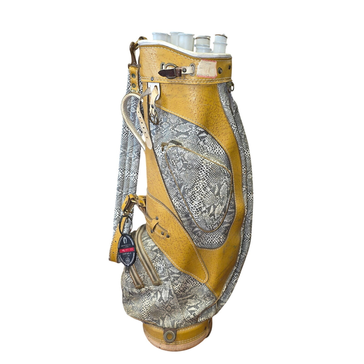 Mid Century Retro Mustard Yellow Faux Snakeskin Golf Bag