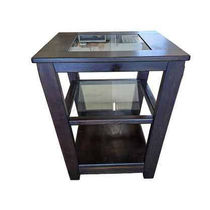 Urban Icon Glass Inlay Wood End Table | 24" Square x 25" Tall | Modern & Transitional