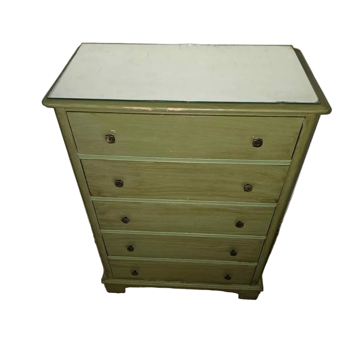 Vintage Solid Wood Chest of Drawers | Olive Green Stain | 35" x 51" | Boho & Farmhouse