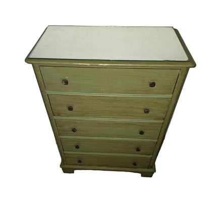Vintage Solid Wood Chest of Drawers | Olive Green Stain | 35" x 51" | Boho & Farmhouse