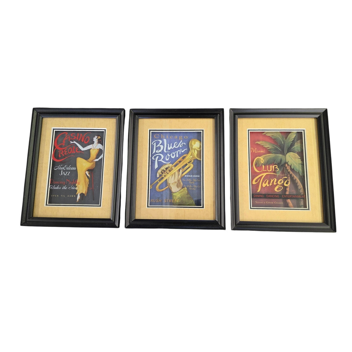 Set of Three Vintage Framed Club Prints | Gallery Wall Art