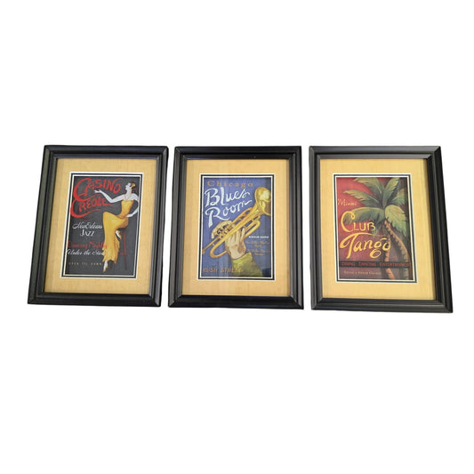 Set of Three Vintage Framed Club Prints | Gallery Wall Art