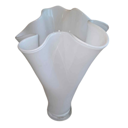 Orrefors-Style Handkerchief Ruffle Rim White Vase | 12.5" Scandinavian