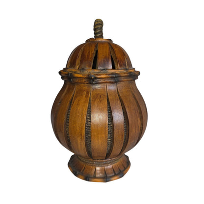 Wood-Look Resin Footed Trinket Jar with Lid | 5.5" x 9" Tall | Decorative Storage Accent