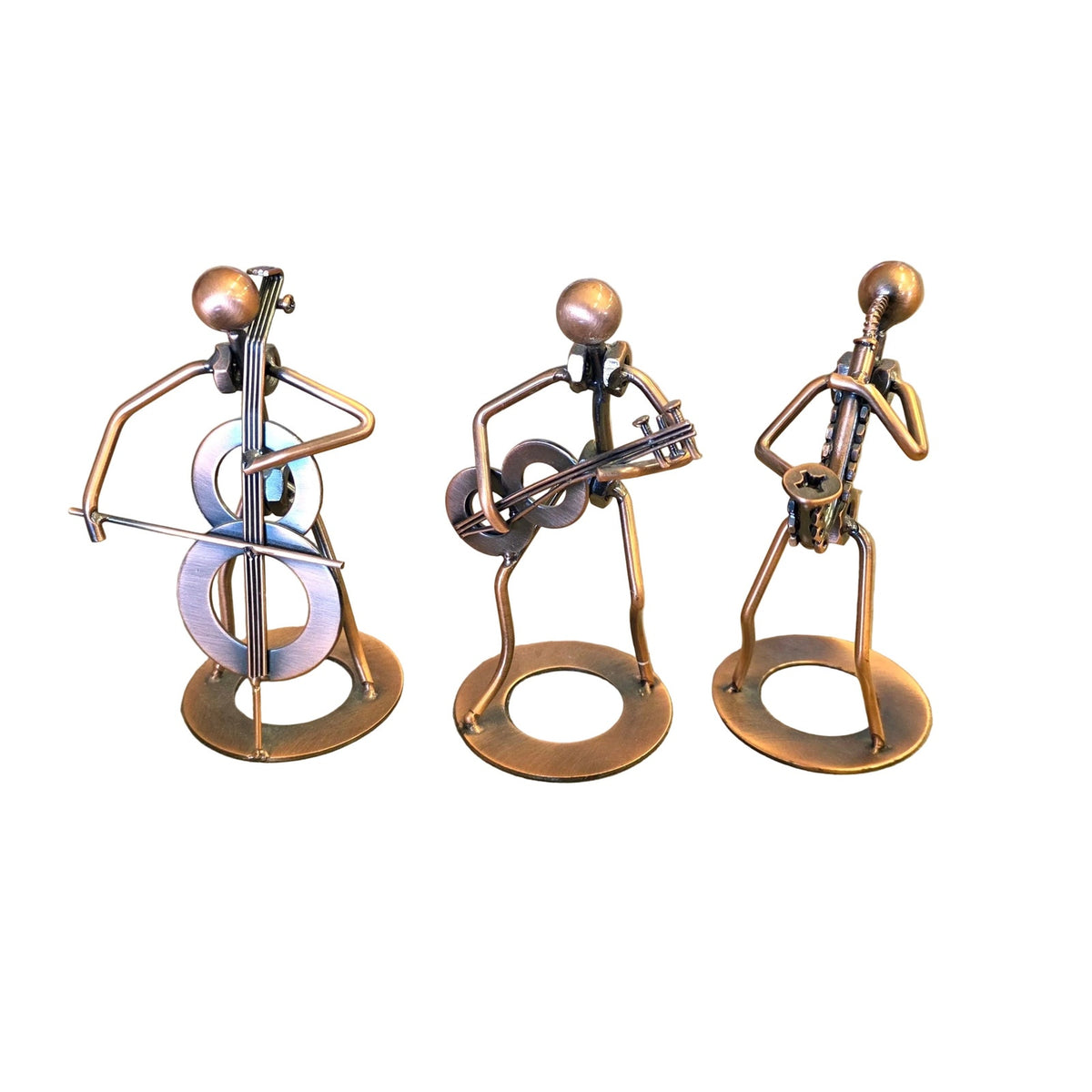 Set of 3 Nuts & Bolts Musical Figurines | Handmade Upcycled Metal Art | ~6" Tall