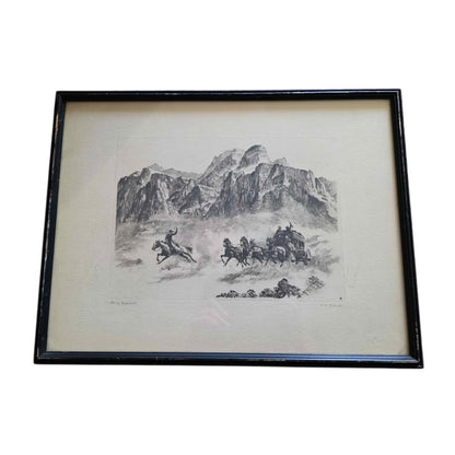 Vintage Framed R H Palenske Pony Express Print
