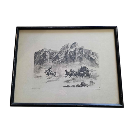Vintage Framed R H Palenske Pony Express Print