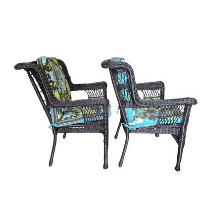 Black Rattan Patio Chairs with Floral Cushions | Set of 2