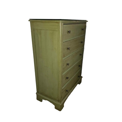 Vintage Solid Wood Chest of Drawers | Olive Green Stain | 35" x 51" | Boho & Farmhouse