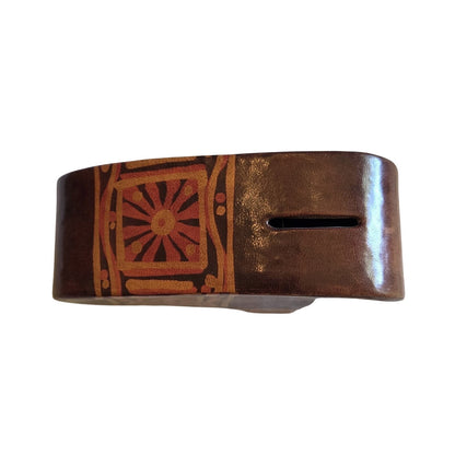 Leather Elephant Shaped Coin Bank Colorful Mix Brown, Reddish, Orange India