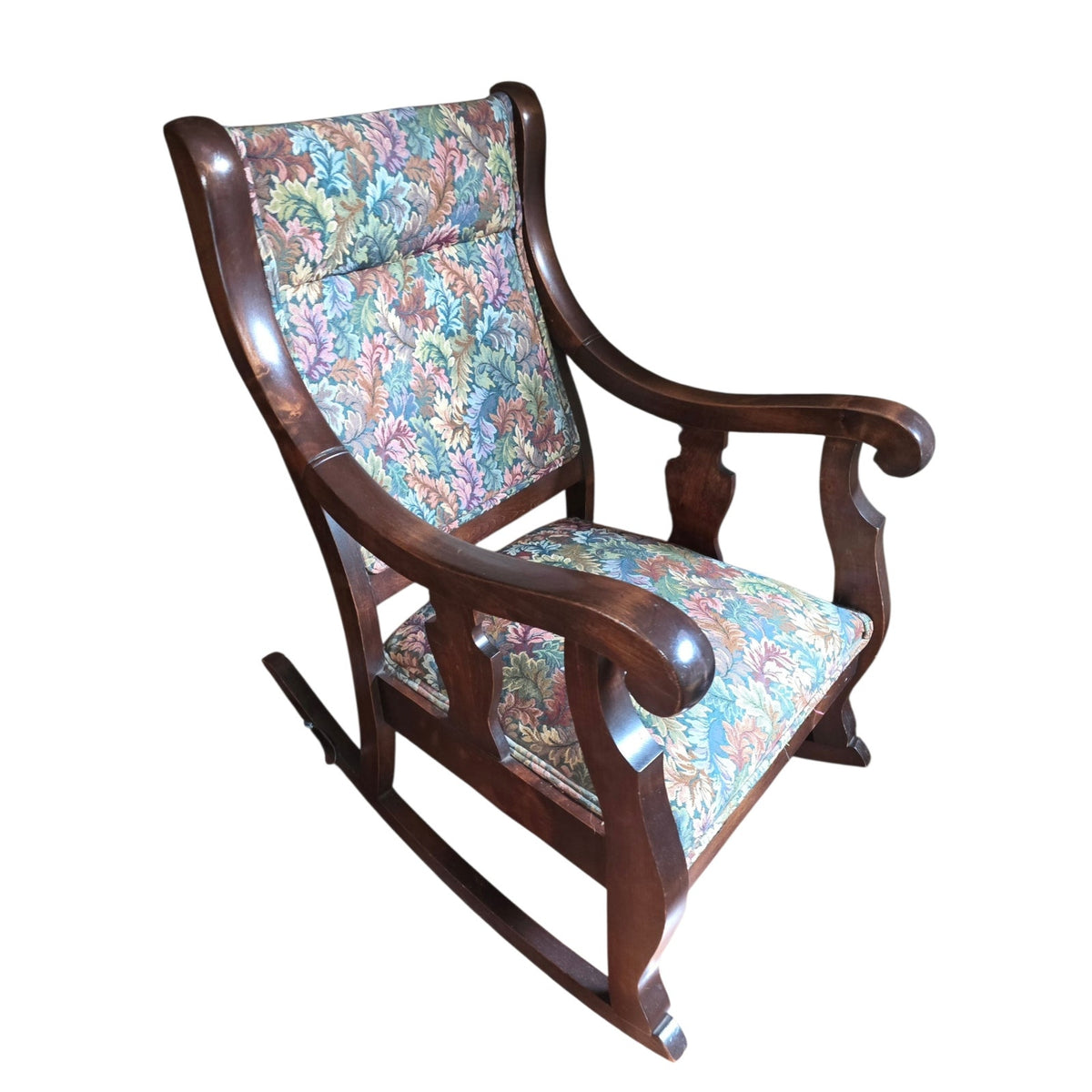 Vintage Mahogany Upholstered Rocking Chair | 23.5" x 38.5" | Statement Accent