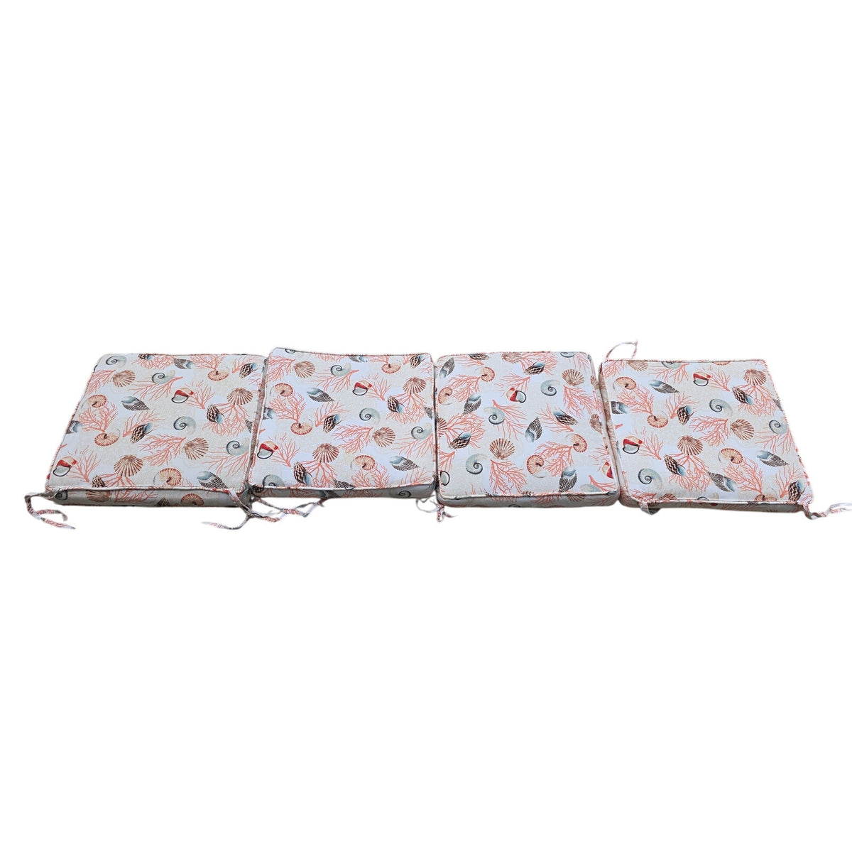 Set of 4 Coastal Shell Patterned Chair Seat Cushions
