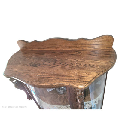 Antique Oak Curio Cabinet | Carved Lion's Head & Claw Feet | Curved Glass | 34.5" x 61.5"