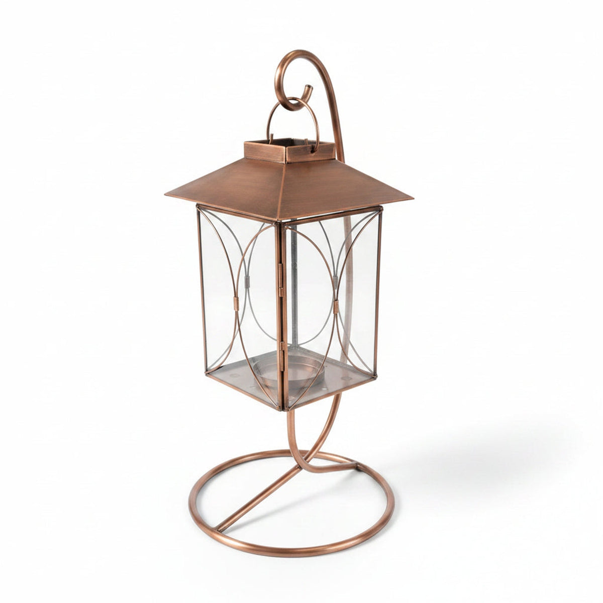 Copper Lantern on Hanging Stand | 8" x 18.5" | Indoor & Outdoor Decorative Accent