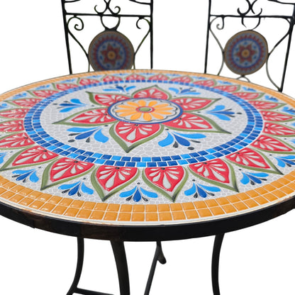 Delightful Black Metal Bistro Table & Chair Set with Colorful Mosaic Tile Accents