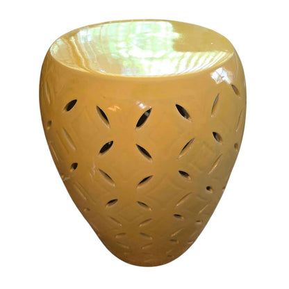 Yellow Ceramic Lattice Garden Barrel Stool | Indoor & Outdoor | 14" x 19.5"