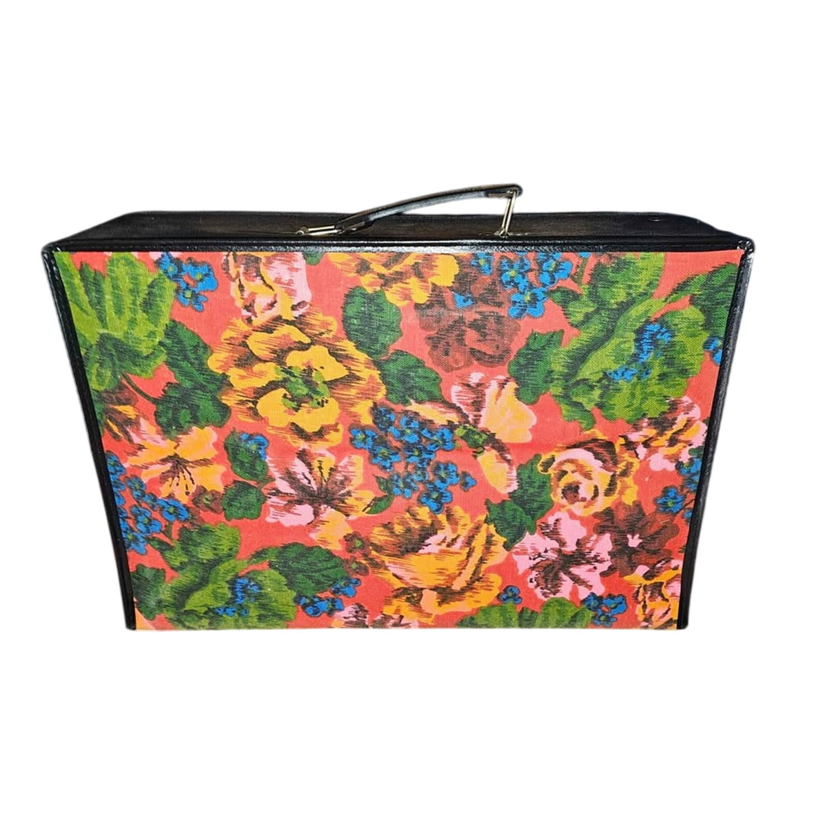 Vintage Groovy Floral Canvas & Vinyl Suitcase | 17" Retro Travel Case