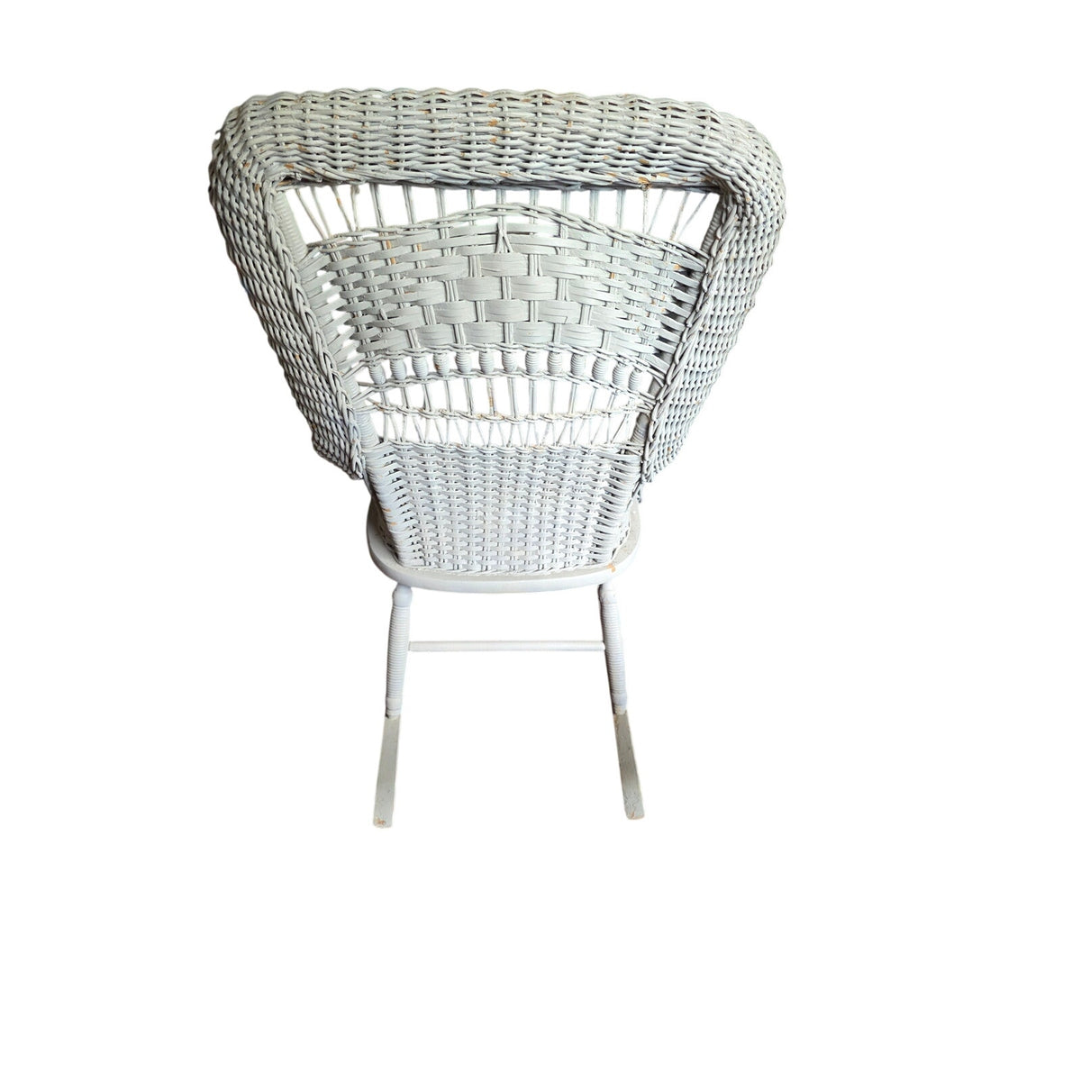 Vintage White Rattan Rocking Chair with Plaid Cushion