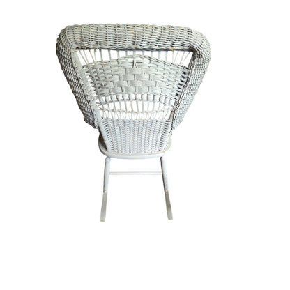 Vintage White Rattan Rocking Chair with Plaid Cushion
