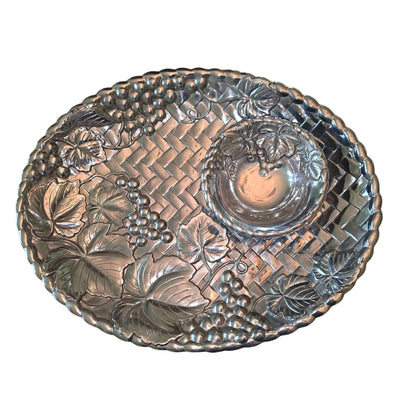 Vintage Pewter Lenox Grapevine Basket Weave Chip & Dop
